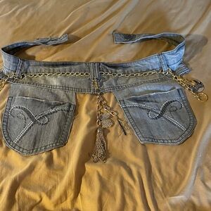 Handmade Denim dbl pocketBelt with Gold Chain Accents 36inches